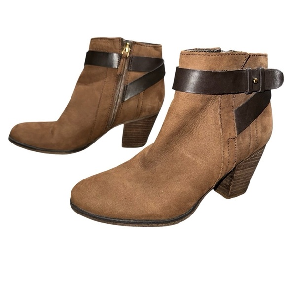 Franco Sarto Leather Dotty Booties Stacked Heel Round Toe Side Zip Brown Size 6 - Picture 9 of 9